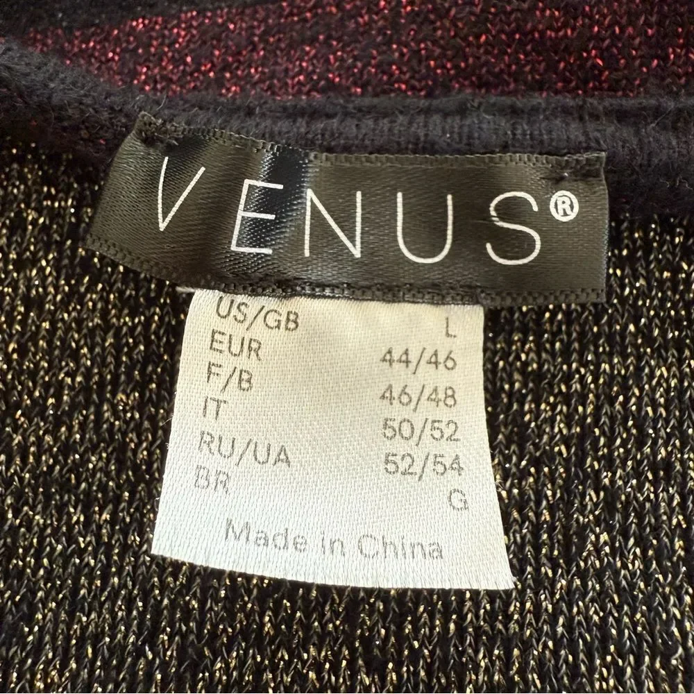 Venus V-Neck Metallic Striped Long Sleeve Sweater